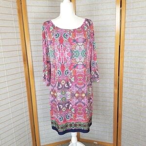 LAUNDRY Mini Shift Dress Size Large Calypso 3/4 Sleeves Stretch
